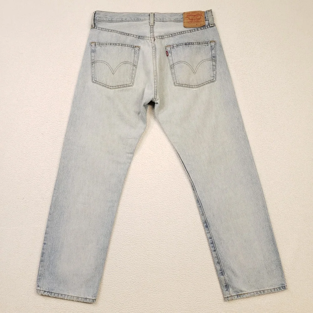 Y2K Levi's 501 Jeans Mens 34x30 Light Blue Distressed Button Fly Denim 2003